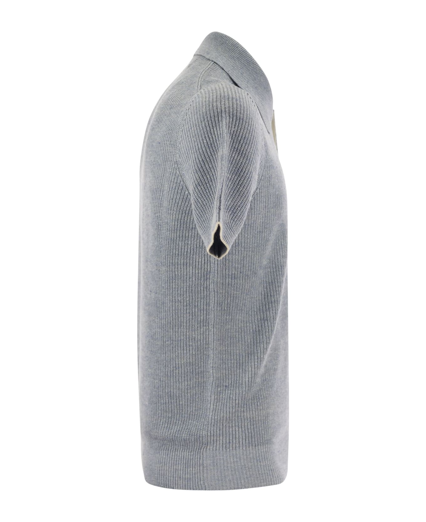 Brunello Cucinelli Linen And Cotton Half-rib Knit Polo Shirt - Light Blue ポロシャツ