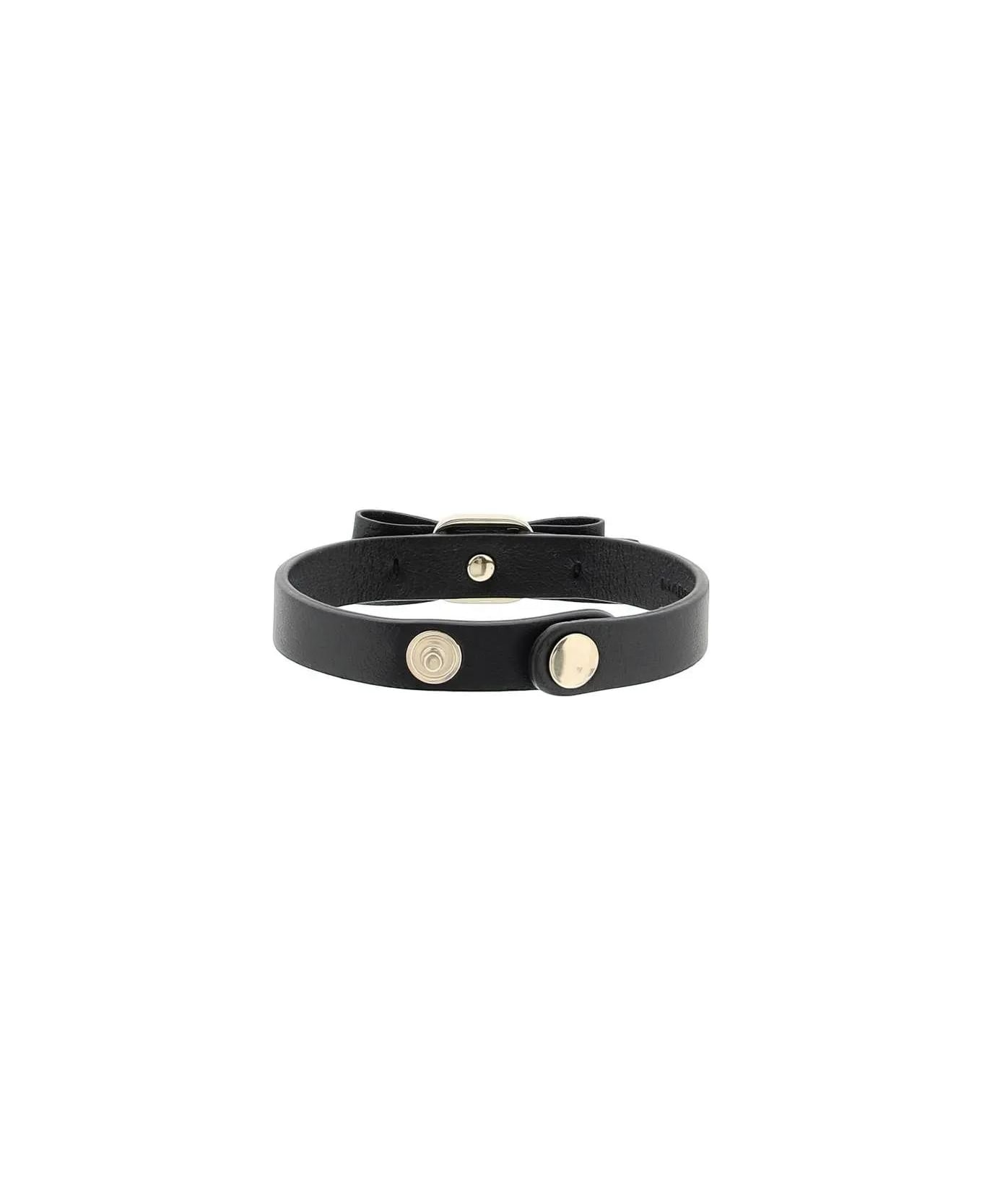 Ferragamo Vara Bow Leather Bracelet - BLACK/GOLD ブレスレット