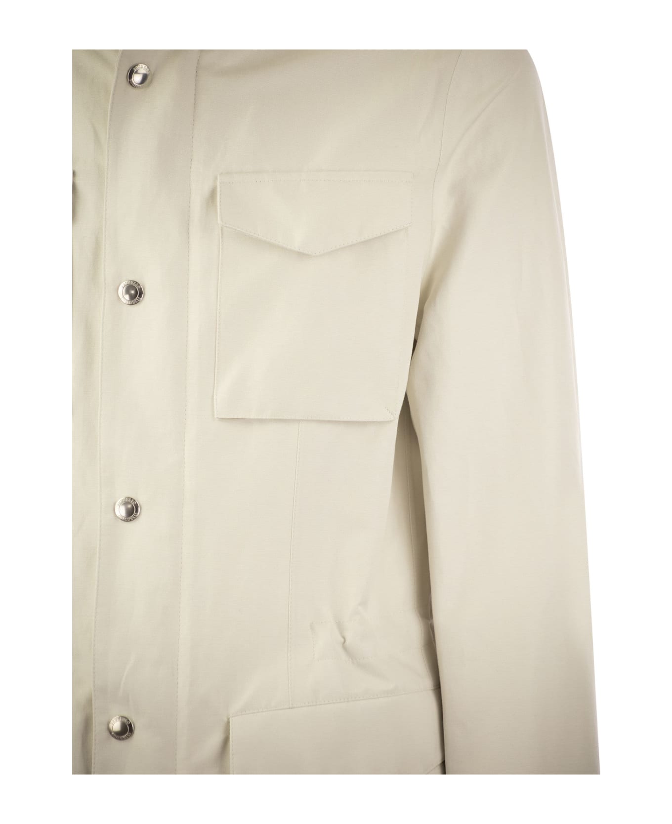 Brunello Cucinelli Field Jacket In Linen And Silk Membrane Panama With Heat Tapes - Ecru