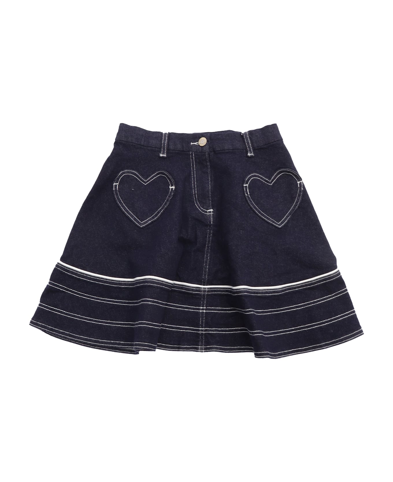Monnalisa Denim Skirt With Heart Pockets - BLUE