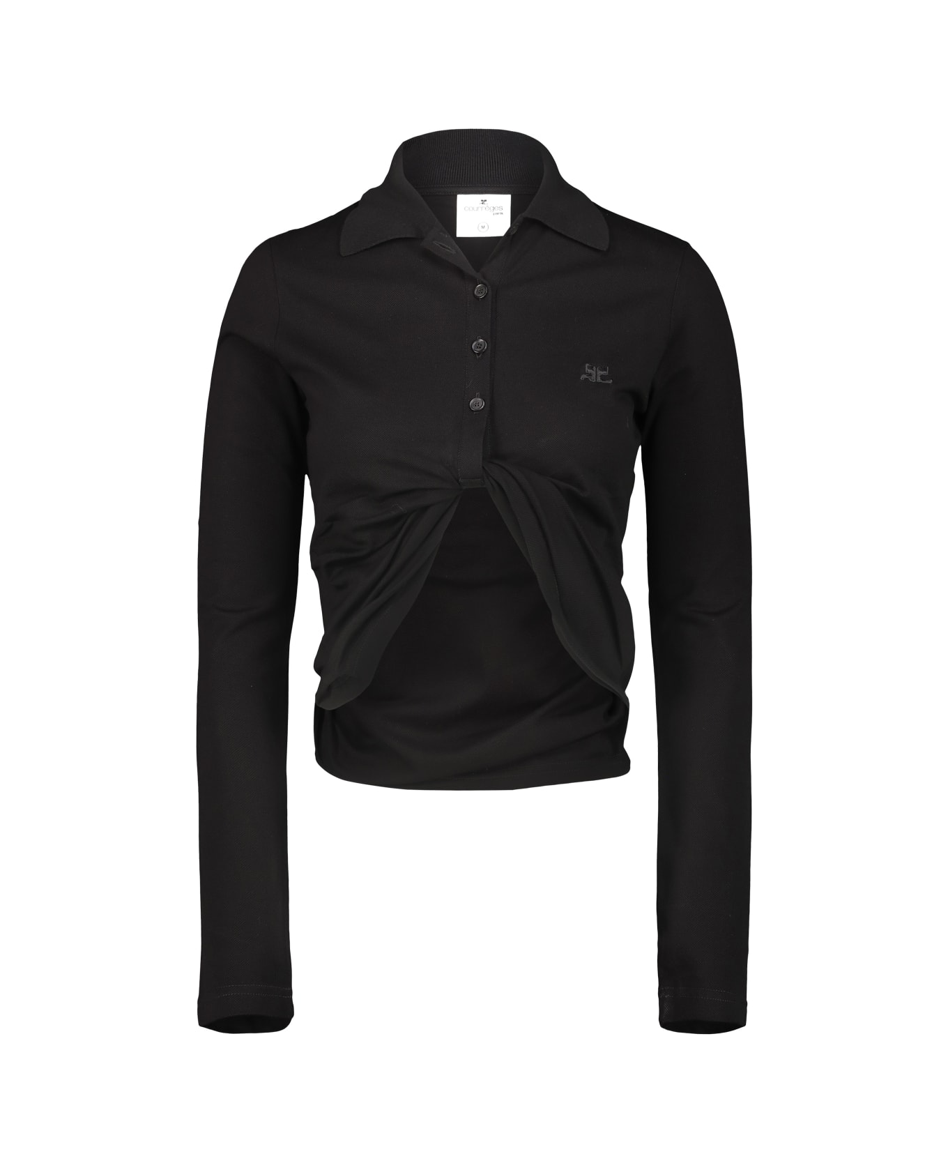 Courrèges Polo Twist Pique Crop - Black
