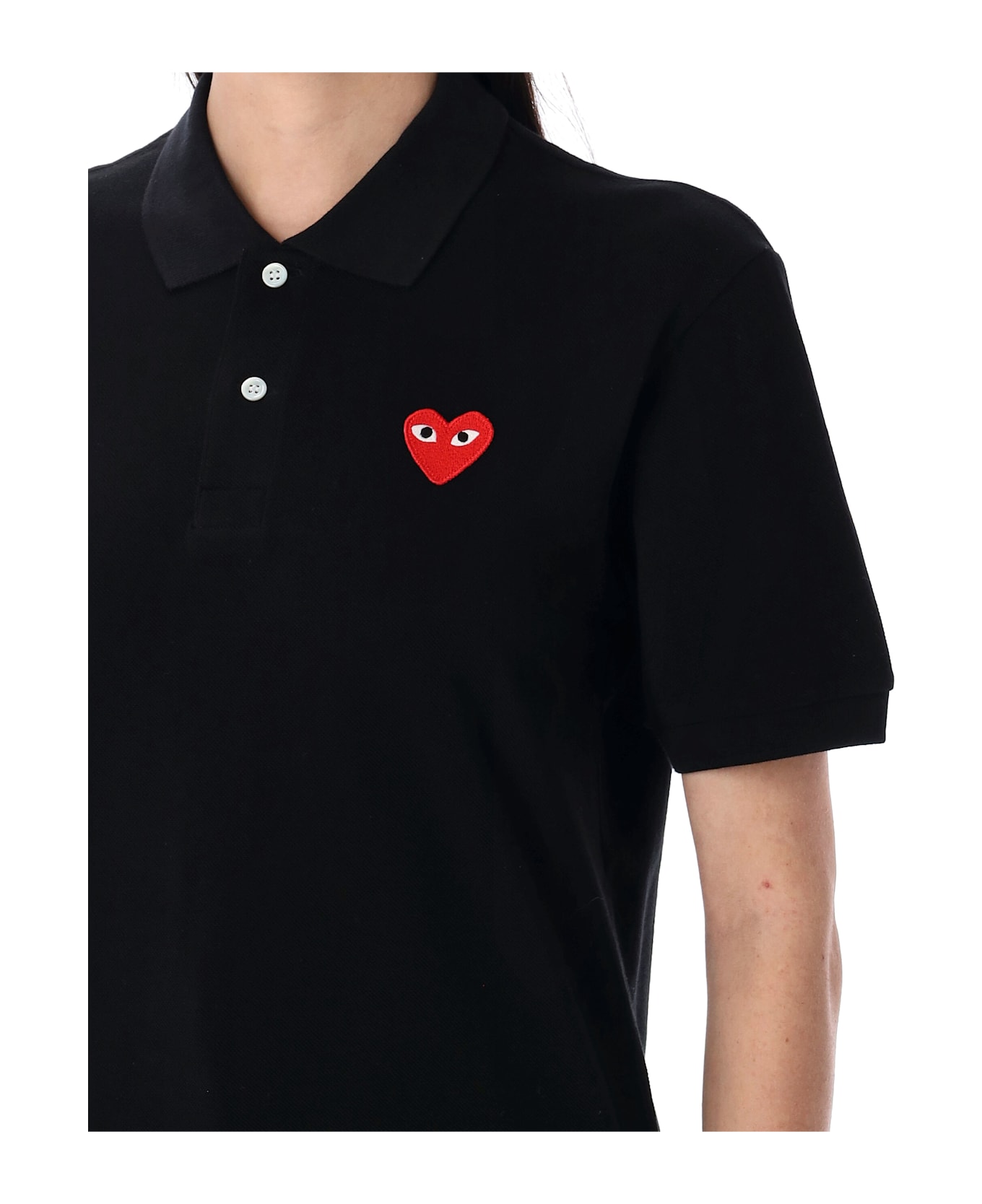 Comme des Garçons Play Classic Polo Shirt With Red Heart Patch - BLACK
