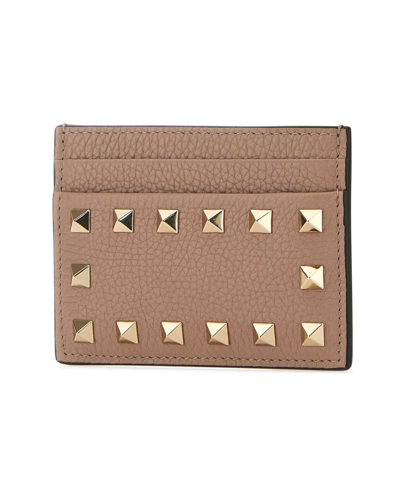 Valentino Garavani Powder Pink Leather Rockstud Card Holder - POUDRE