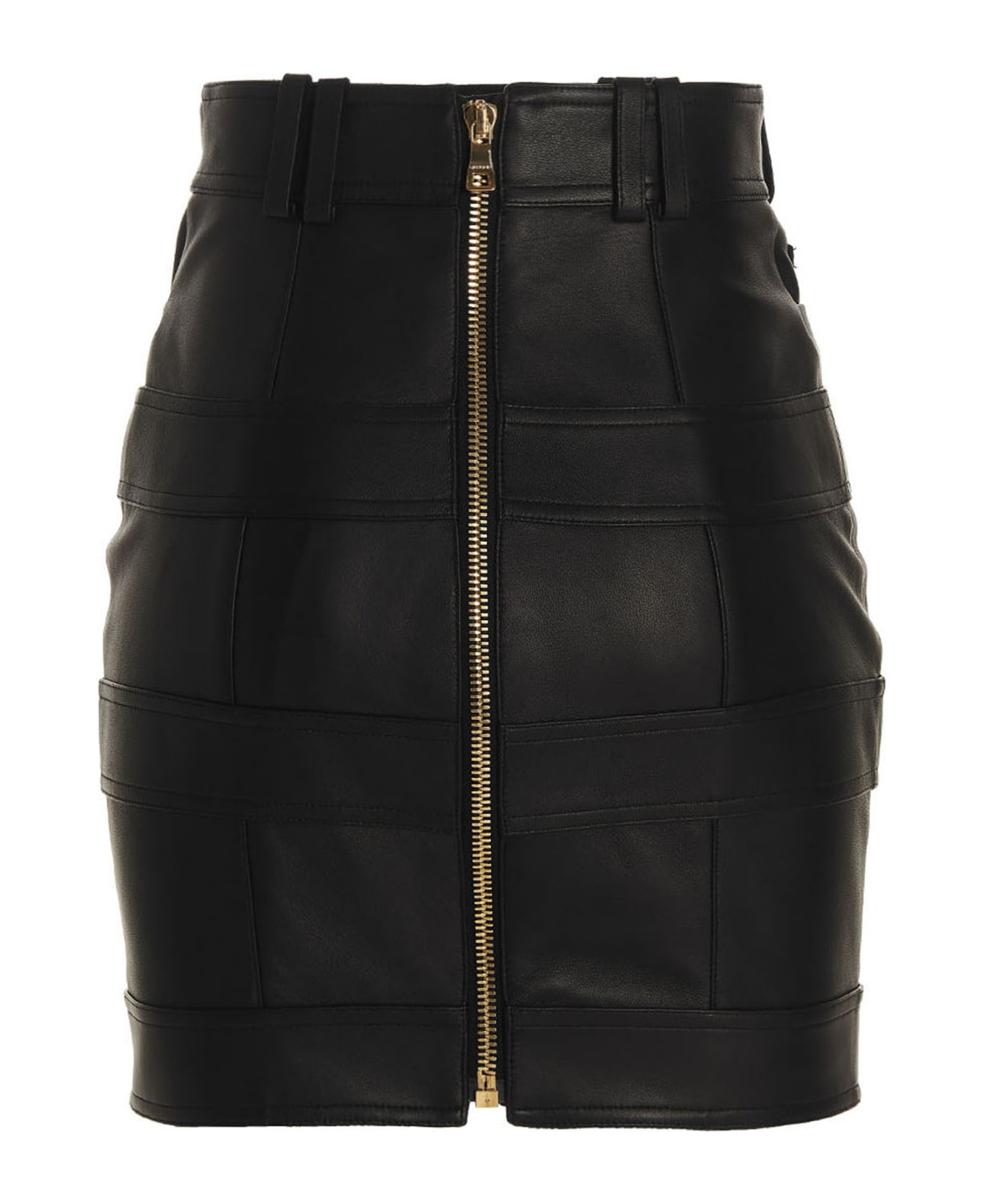Balmain Lion Button Leather Skirt - Black  