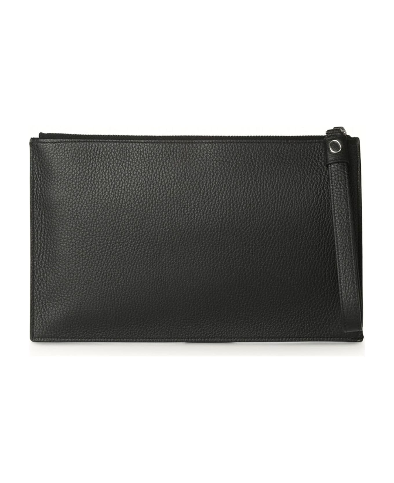 Orciani Micron Large Leather Pouch With Wristband - Nero