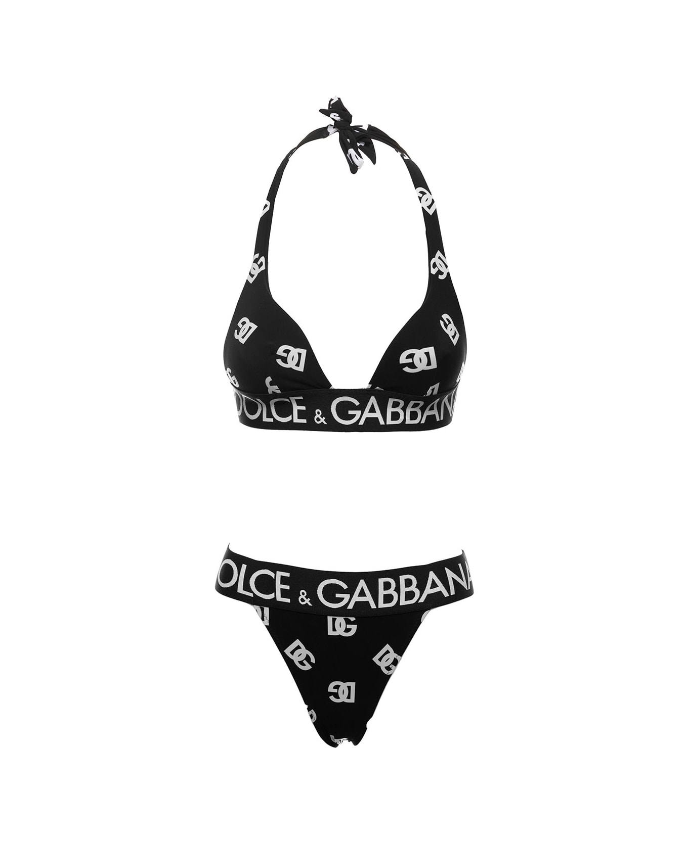 Dolce & Gabbana Bikini Allover Logo Graffiti Bikini - Black