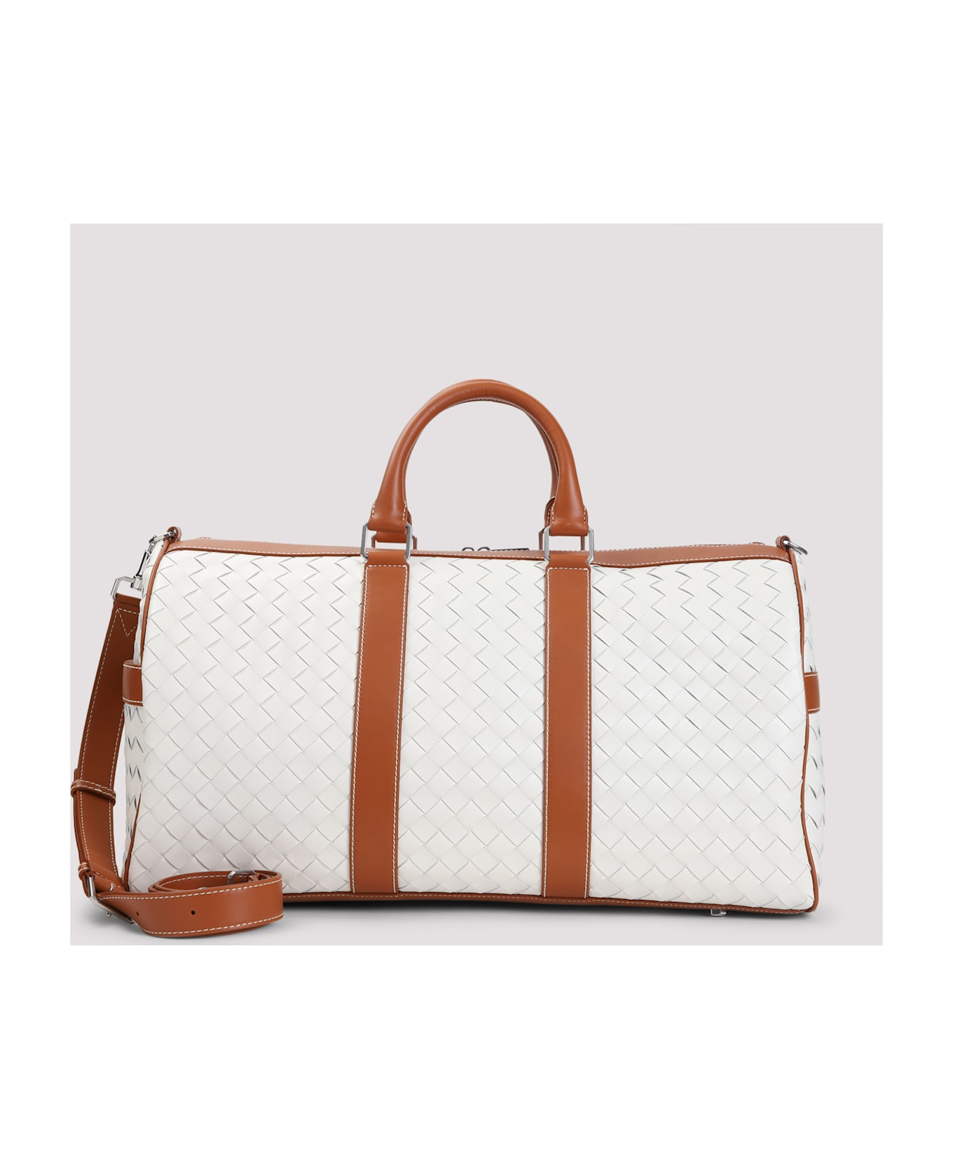 Bottega Veneta Medium Classic Intrecciato Duffle Bag - White Light Beige