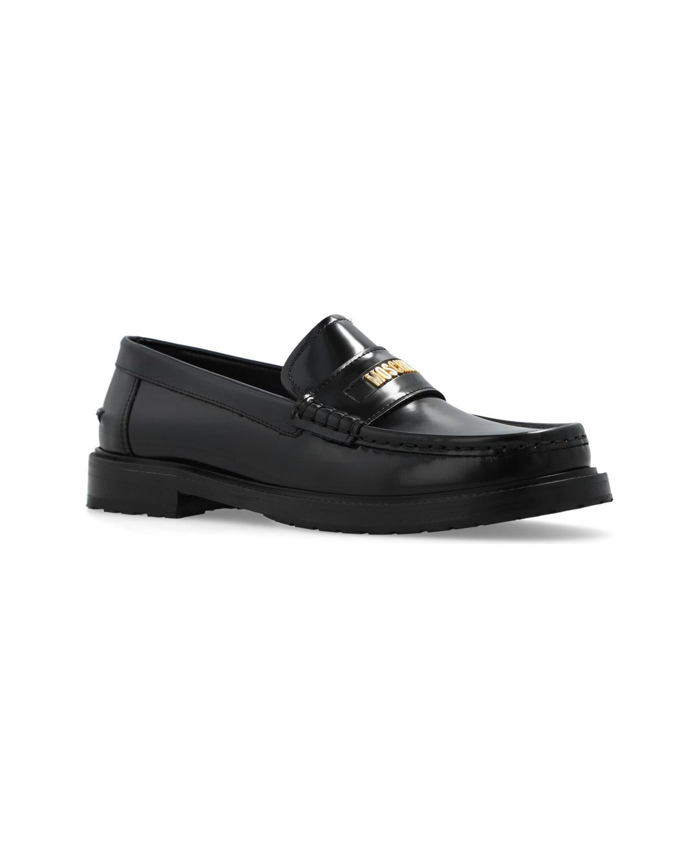 Moschino Logo Plaque Slip-on Loafers - Black フラットシューズ