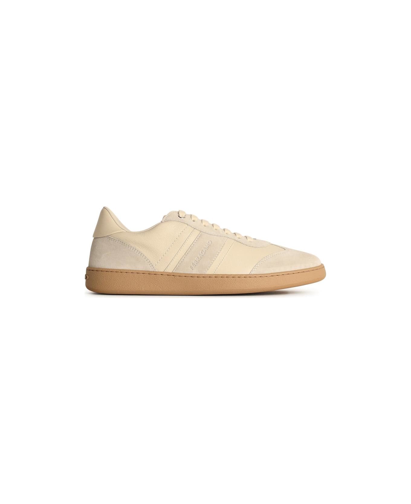 Ferragamo Cream Leather Achille 1' Sneakers - Cream