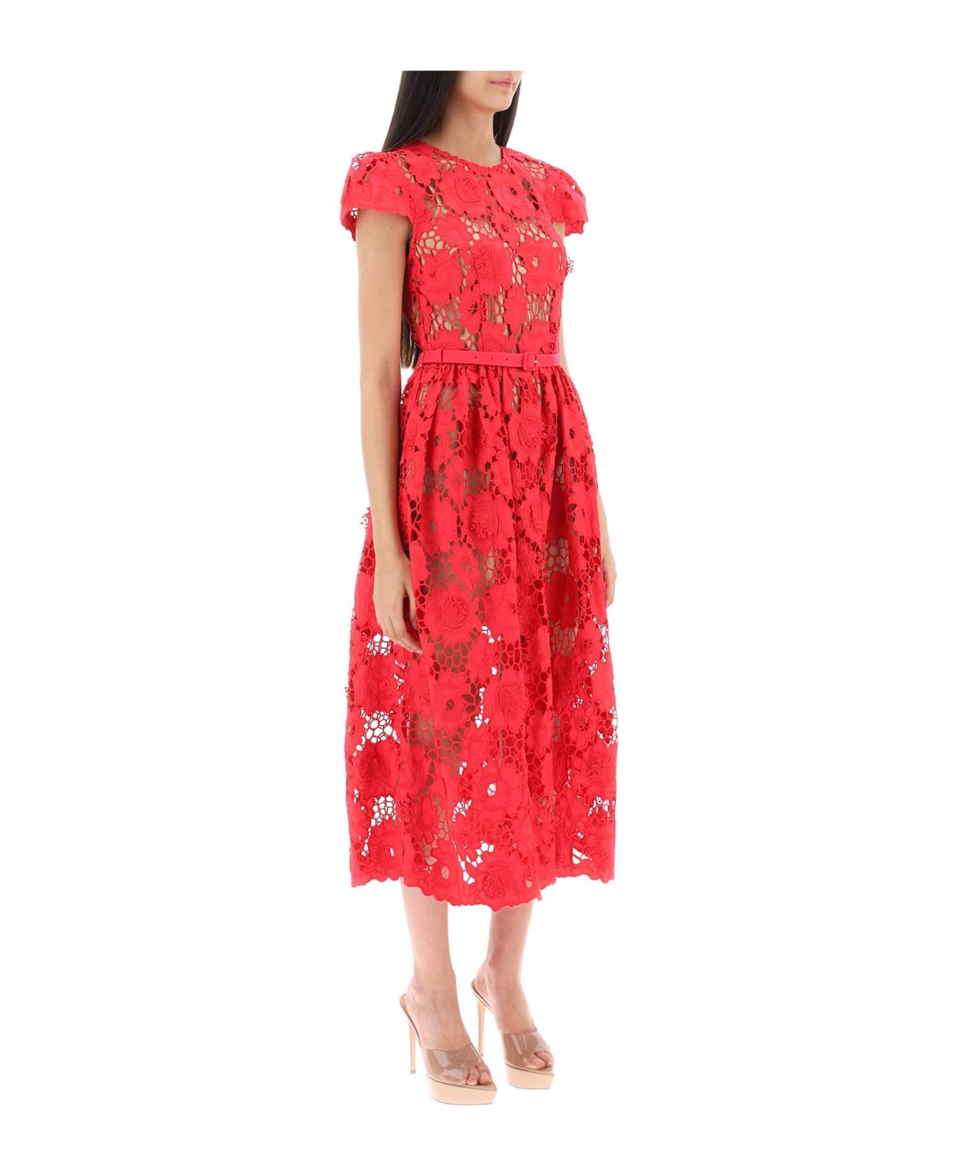 self-portrait Floral Macramé-lace Dress - R Red