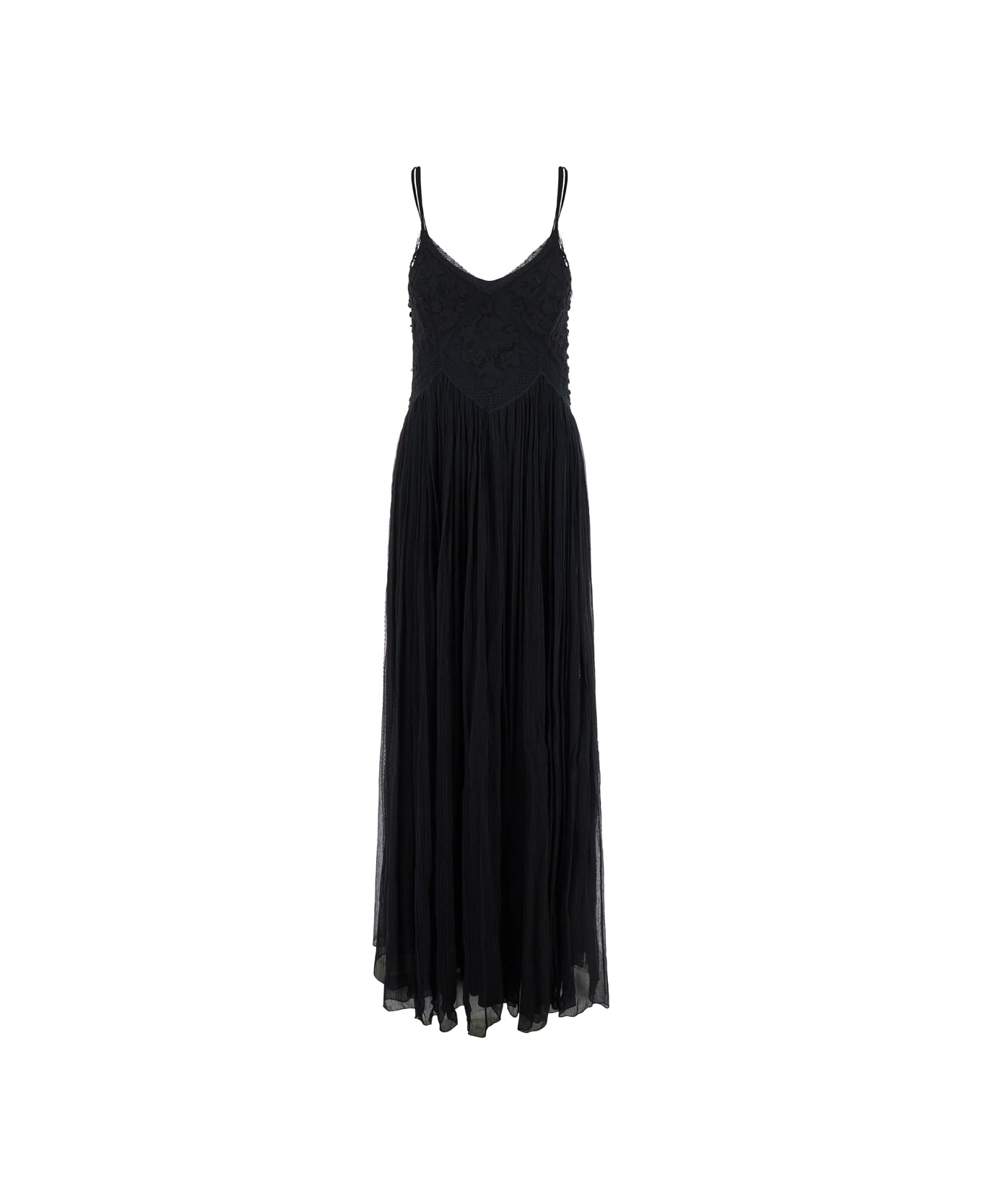 TwinSet Black Long Sleeveless Dress With V Neck In Viscose Woman - Black