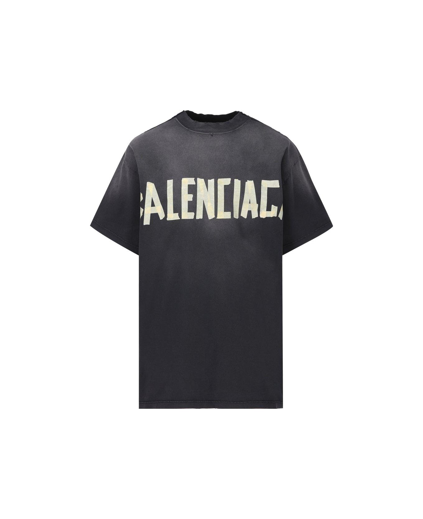 Balenciaga Tape Type Logo T-shirt - Wash Black Fade Blck