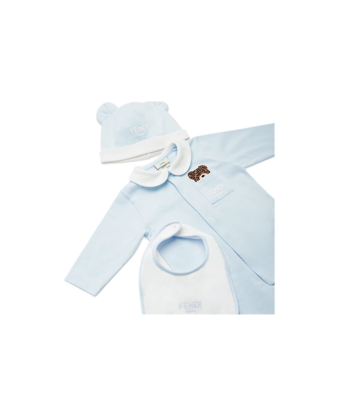 Fendi Onesie, Hat And Bib - Light blue