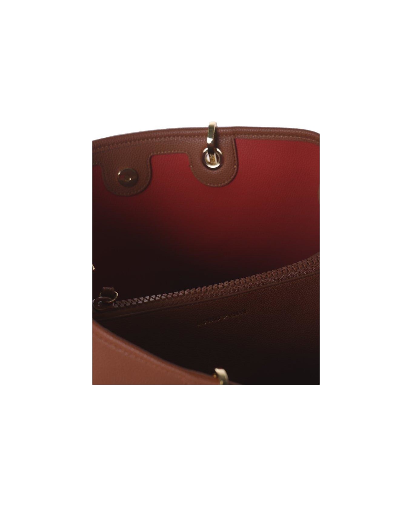 Emporio Armani Logo Detailed Tote Bag - Cuoio/rosso