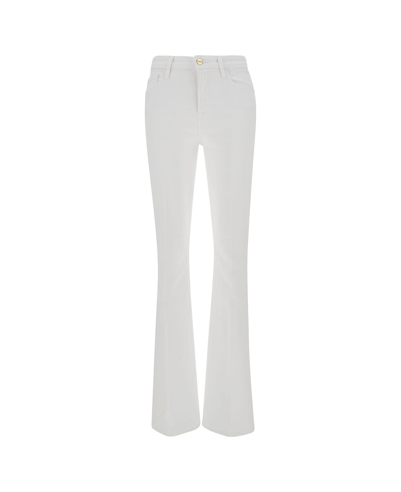 Frame 'mini Boot' White Flared Jeans With Branded Button In Cotton Blend Denim Woman - White