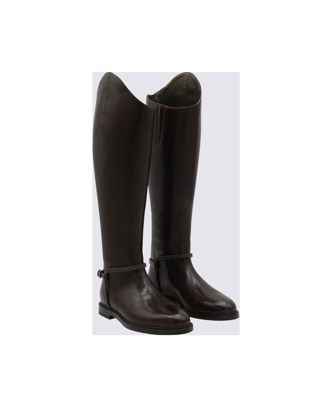 Brunello Cucinelli Dark Brown Leather Boots - Dark Brown