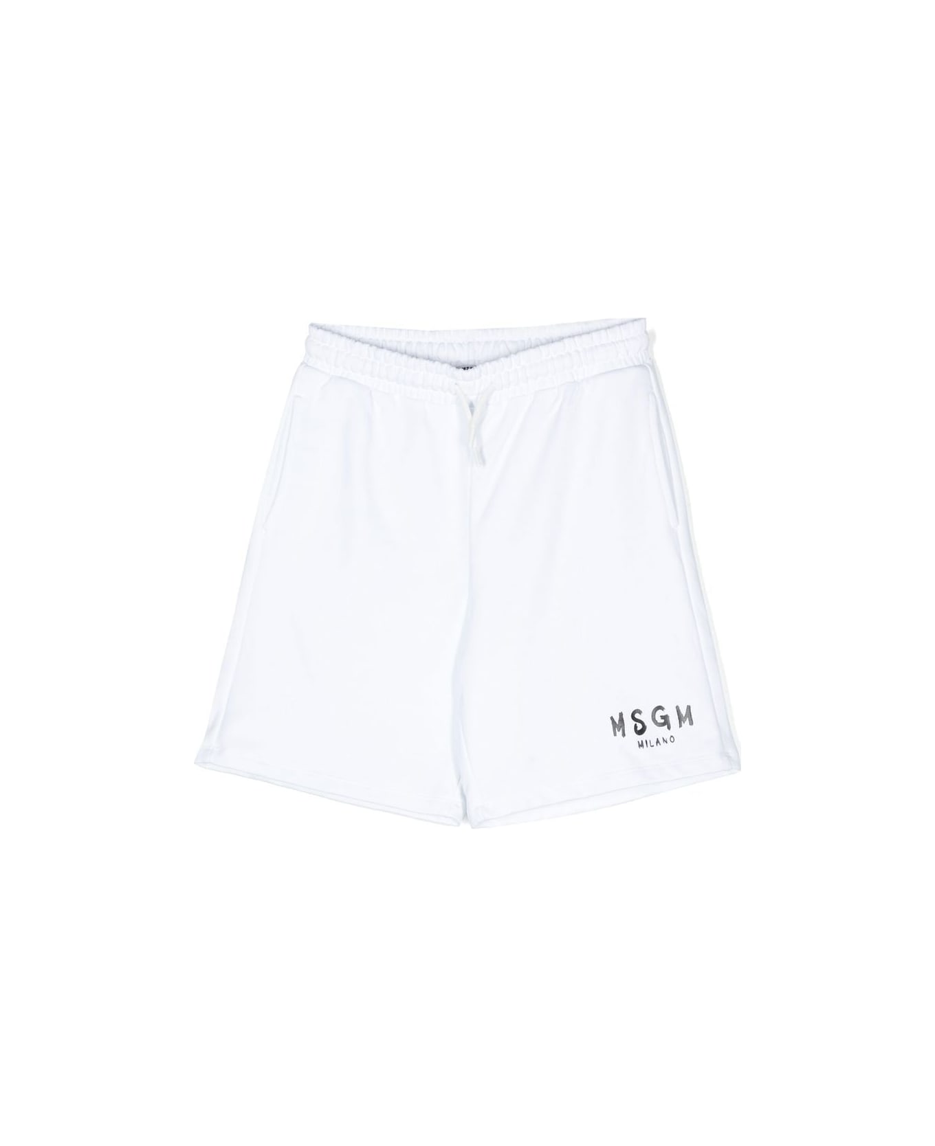 MSGM Shorts Bianco Con Logo Nero - White
