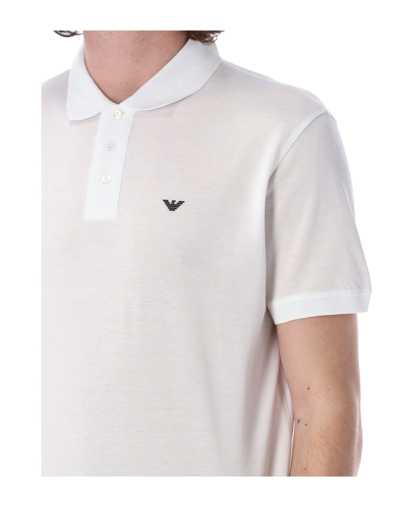 Emporio Armani Piqu Olo Shirt With Micro Eagle - Bianco Ottico ポロシャツ