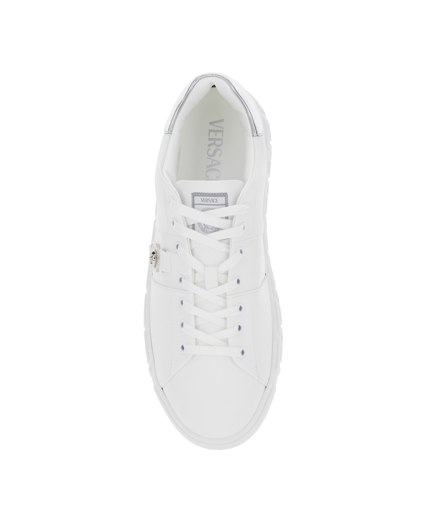 Versace White Low Top Sneakers With Contrasting Heel With Logo Lettering And Medusa Plaque In Tech Fabric Man - White