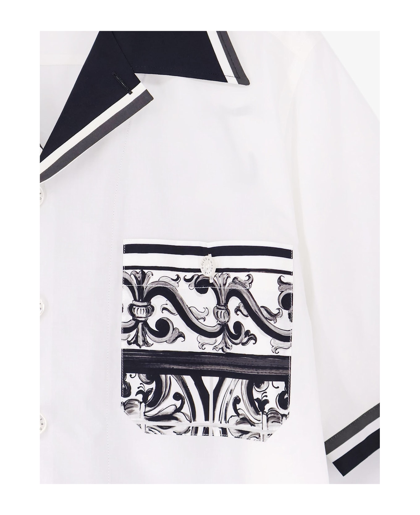 Dolce 
Gabbana Cotton Shirt With Maxi Maiolica Print On The Back - MAIOLICA 3L NERO