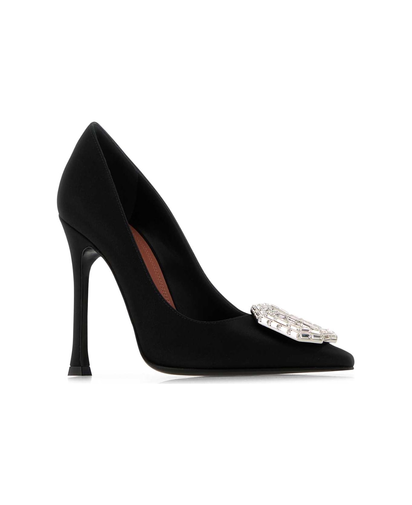 Amina Muaddi Black Satin Camelia 105 Pumps - SATINBLACKWHITEBUCKLE