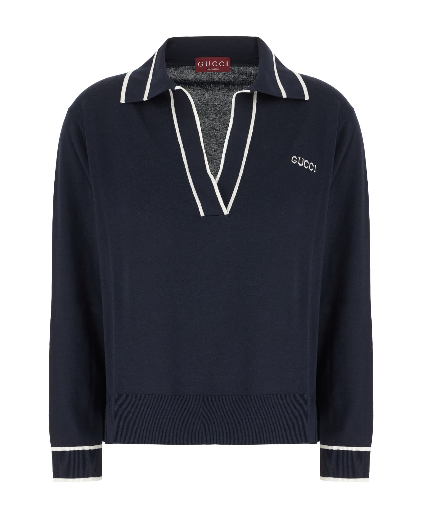 Navy Blue Silk Blend Sweater - Thumbnail 2