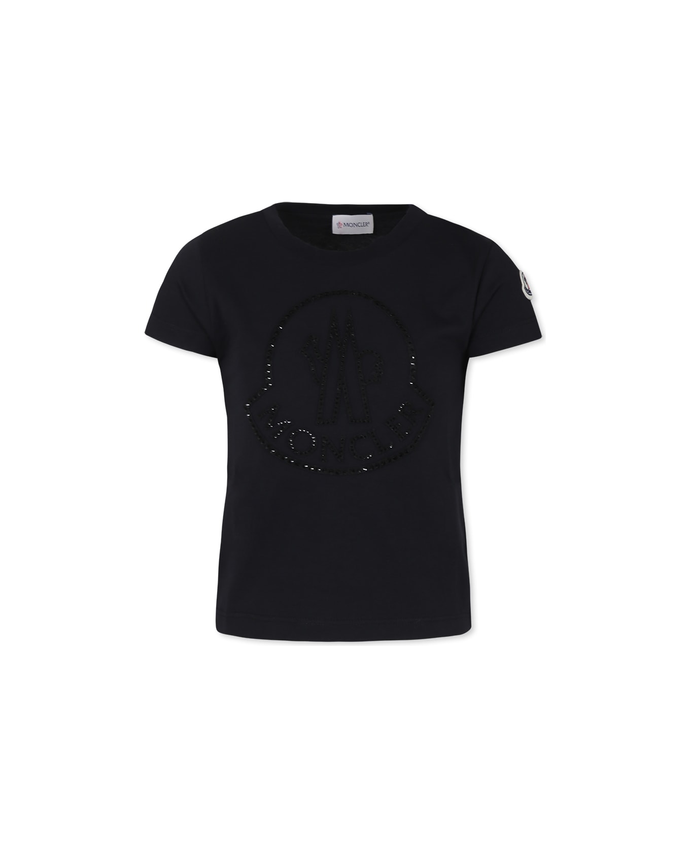 Moncler Black T-shirt For Girl With Logo - Black