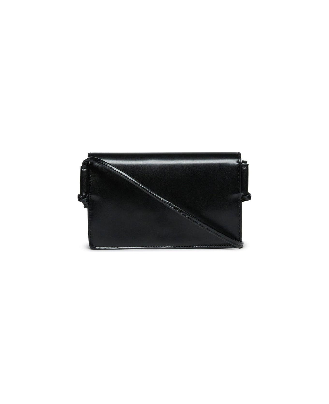 Marni Logo Printed Foldover Top Shoulder Bag - Black