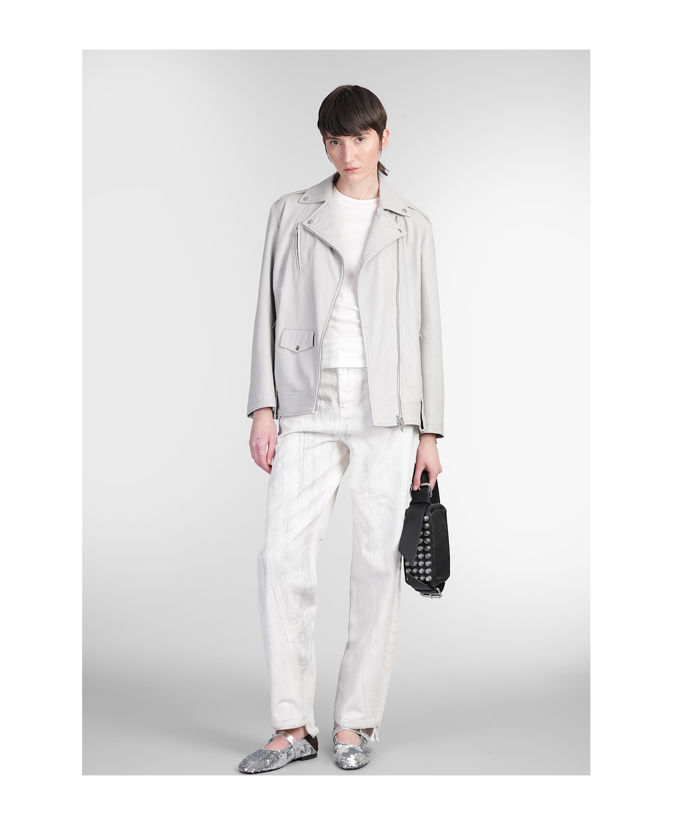 Salvatore Santoro Biker Jacket In Grey Leather - grey