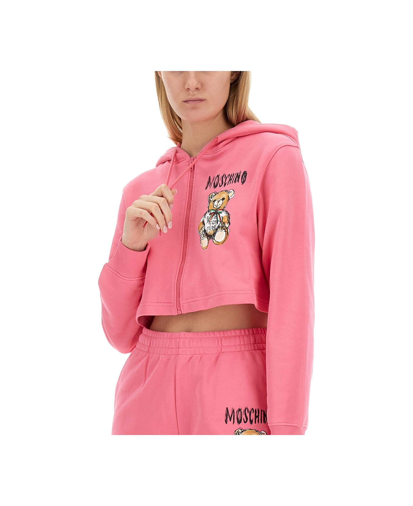 Moschino Cropped Sweatshirt With Teddy Bear Logo - PINK フリース
