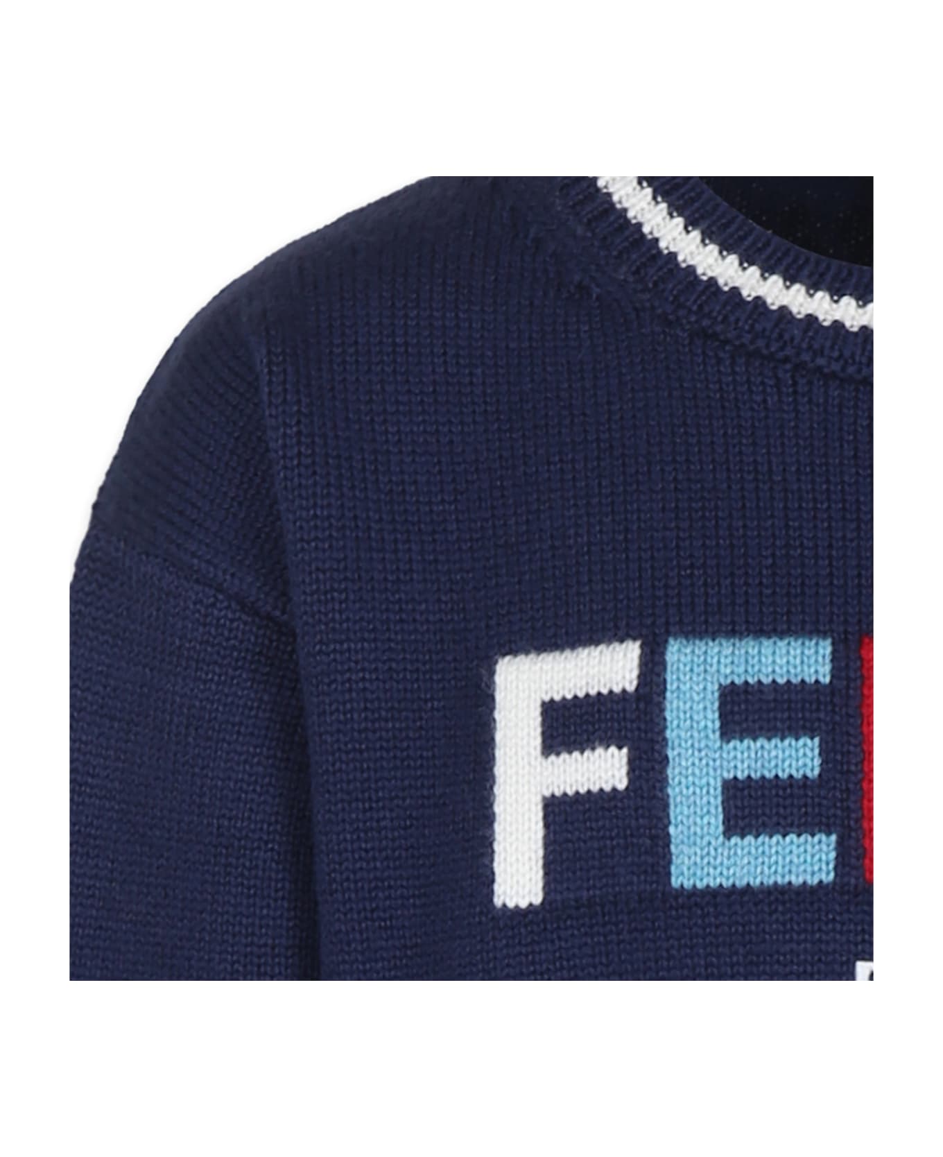 Fendi Blue Sweater For Kids With Logo - Blue