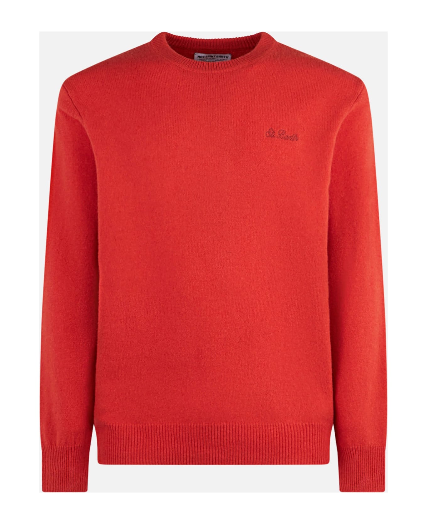 MC2 Saint Barth Man Crewneck Orange Sweater With St. Barth Embroidery - ORANGE