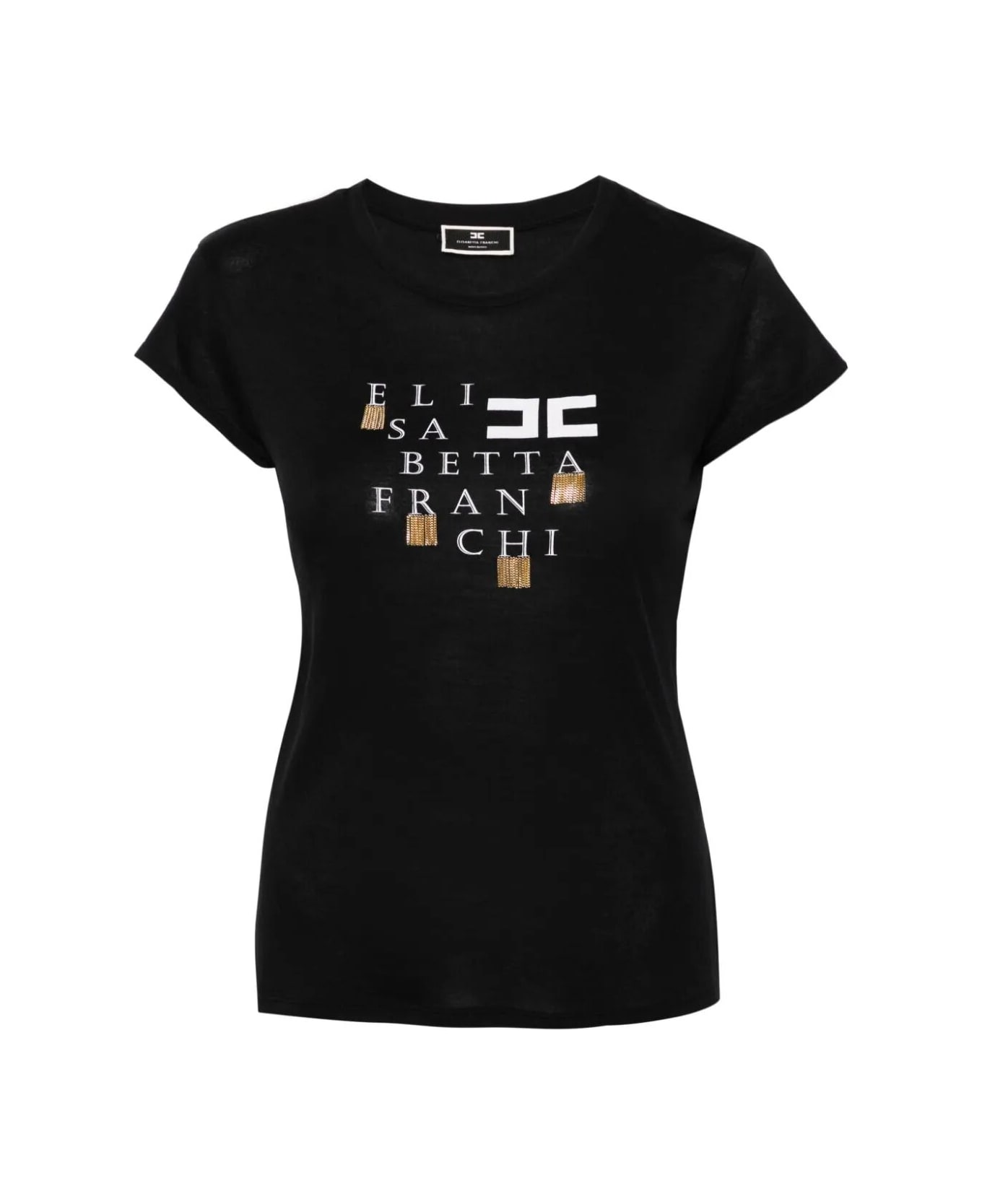 Elisabetta Franchi Black T-shirt With Prints - Black Tシャツ