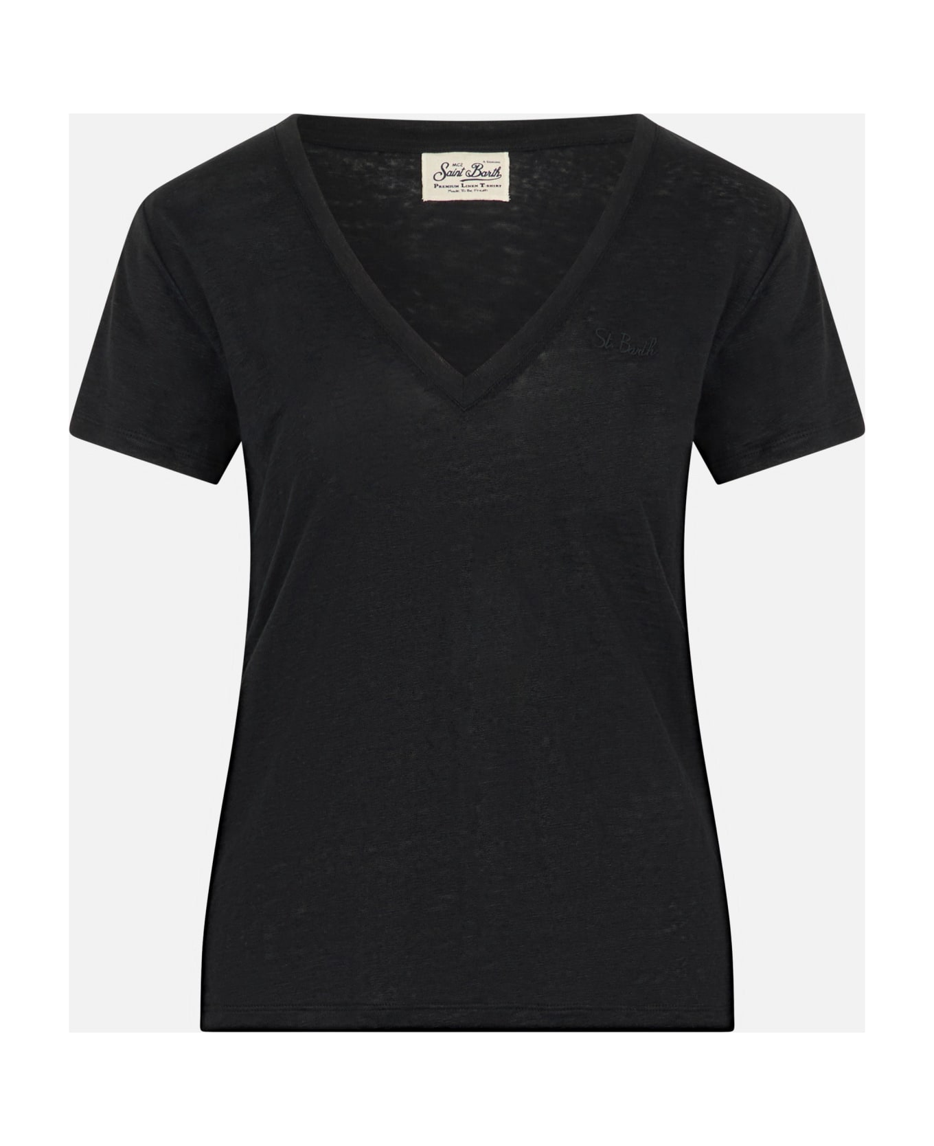 MC2 Saint Barth Linen Jersey Black V-neck T-shirt Eloise - BLACK