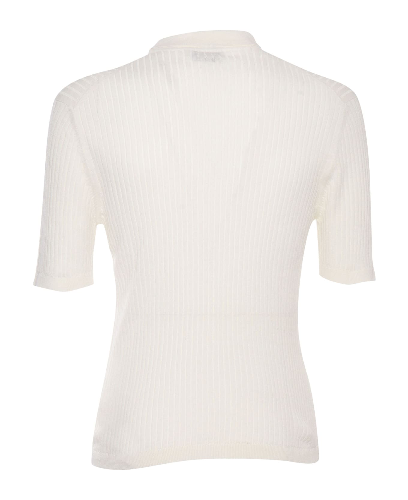 Settefili Cashmere White Ribbed Polo Shirt - WHITE