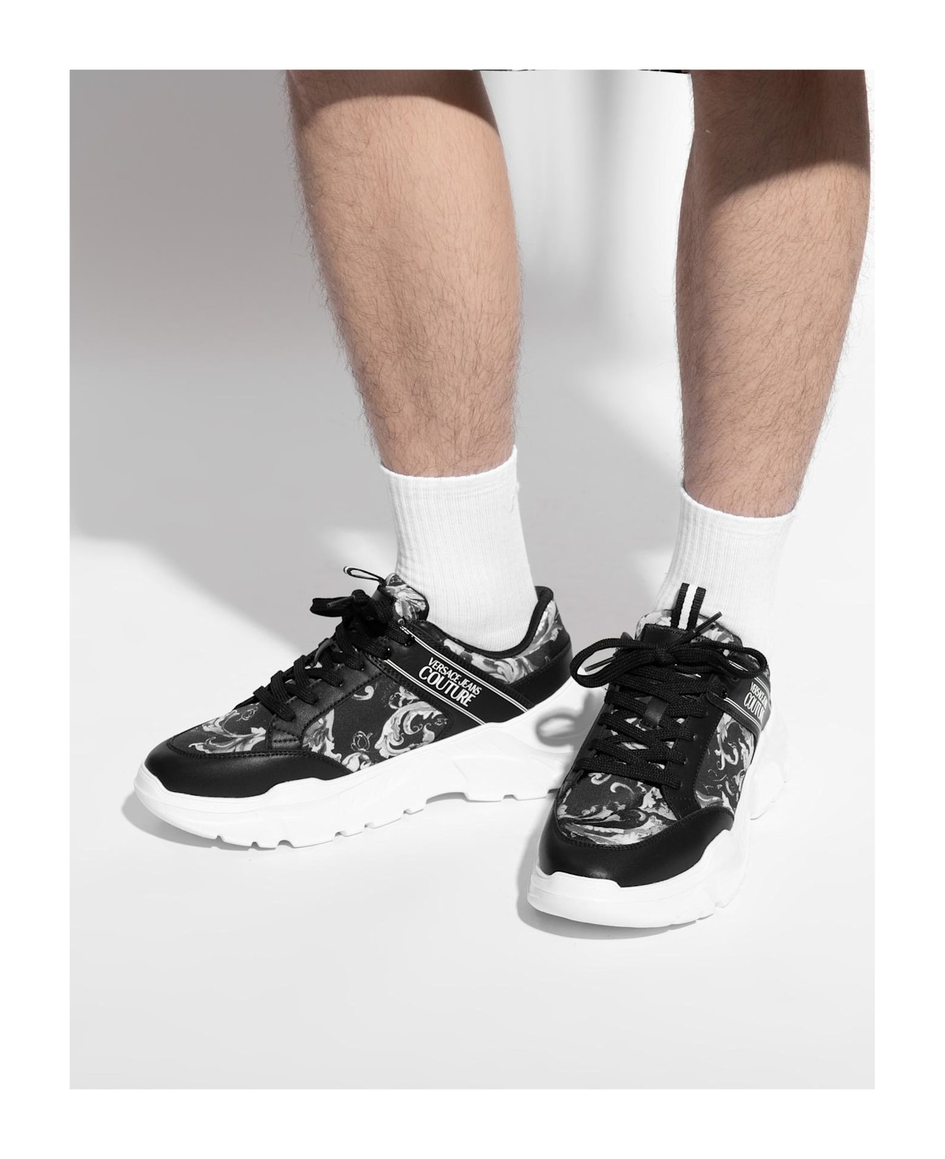 Versace Jeans Couture Sports Shoes With 'barocco' Print - Black