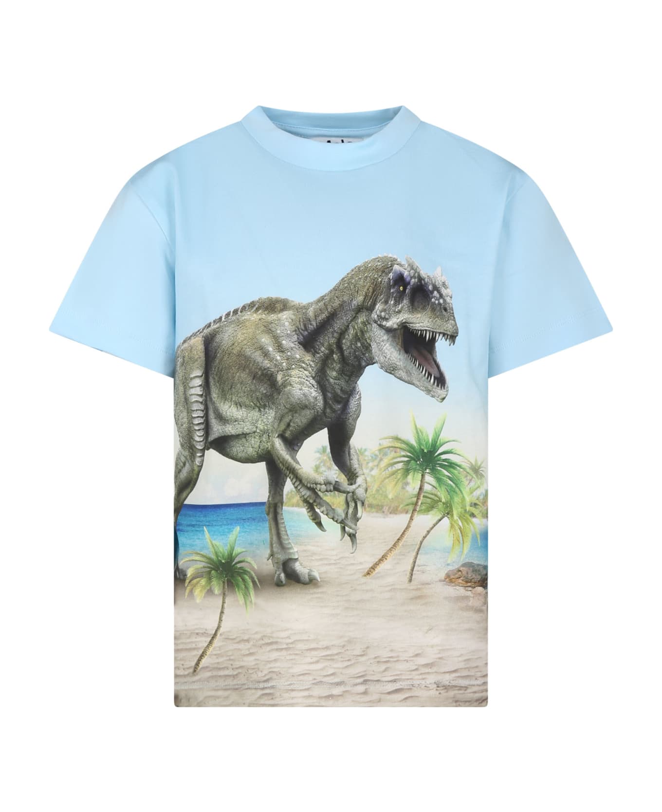 Molo Light Blue T-shirt For Boy With Dinosaur Print - Light Blue Tシャツ＆ポロシャツ