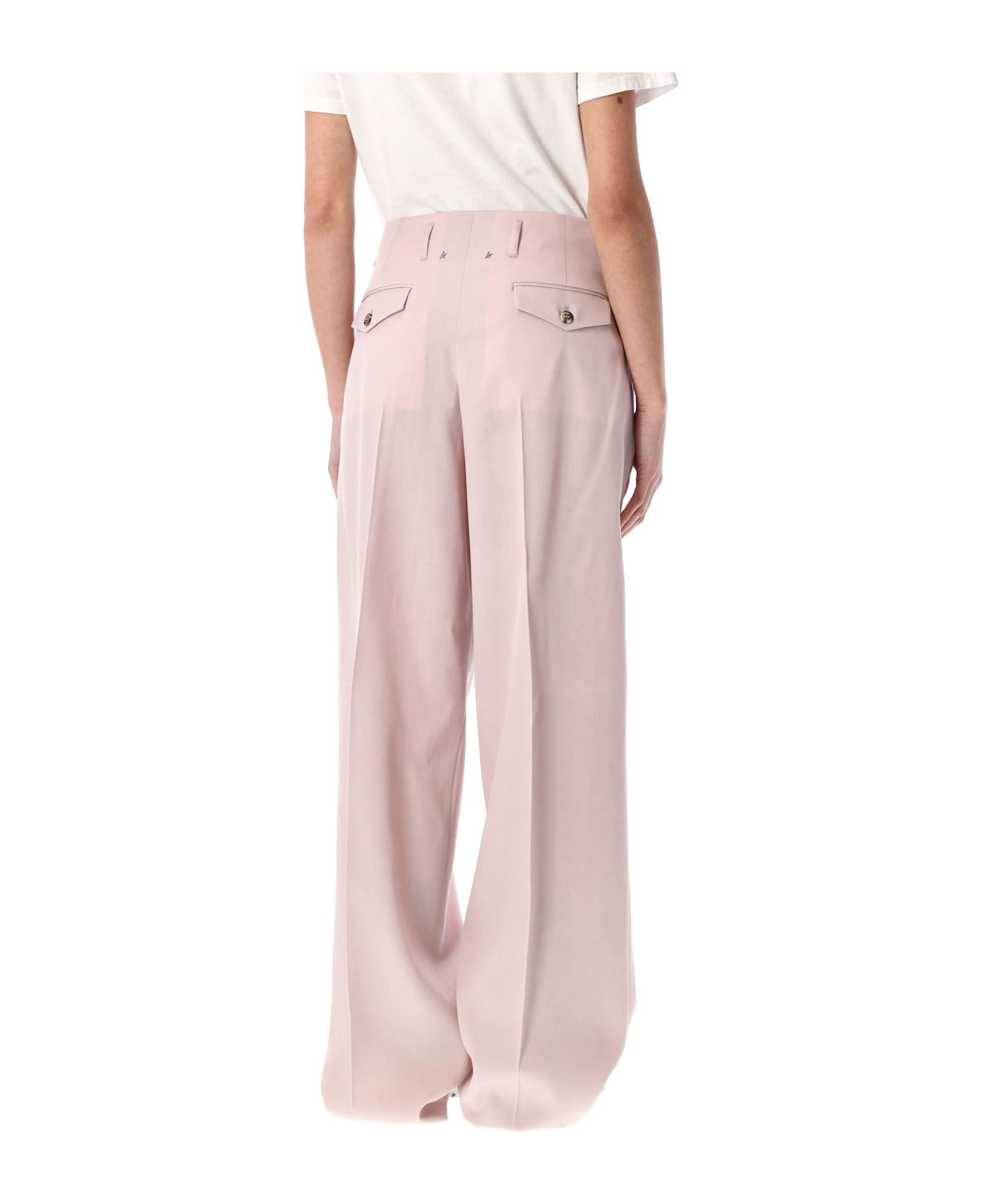 Golden Goose Pink Pants With Front Pences And Rear Logo Charm Detail In Wool - SHADOW PINK