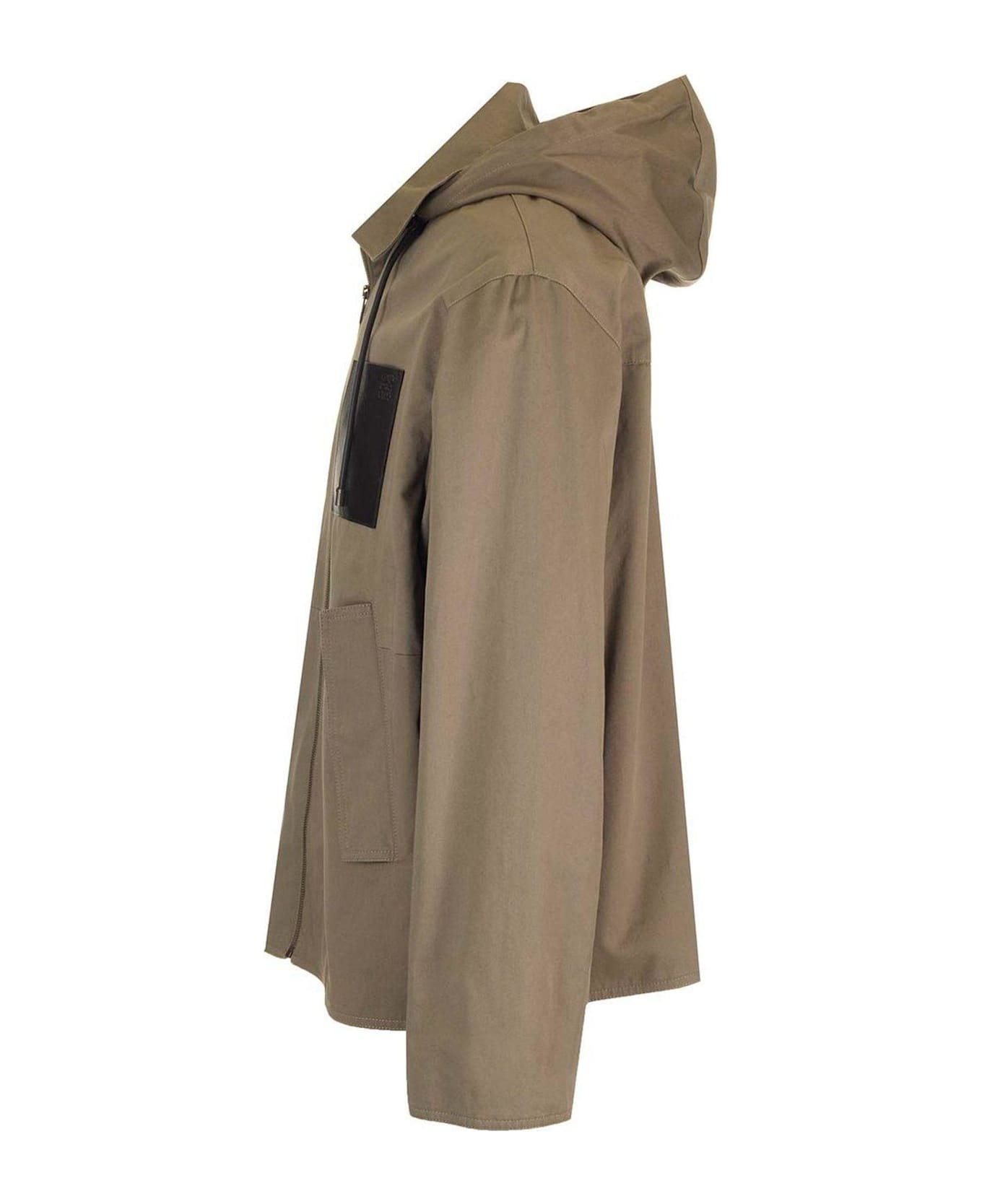 Loewe Zip-up Hooded Jacket - Khaki brown