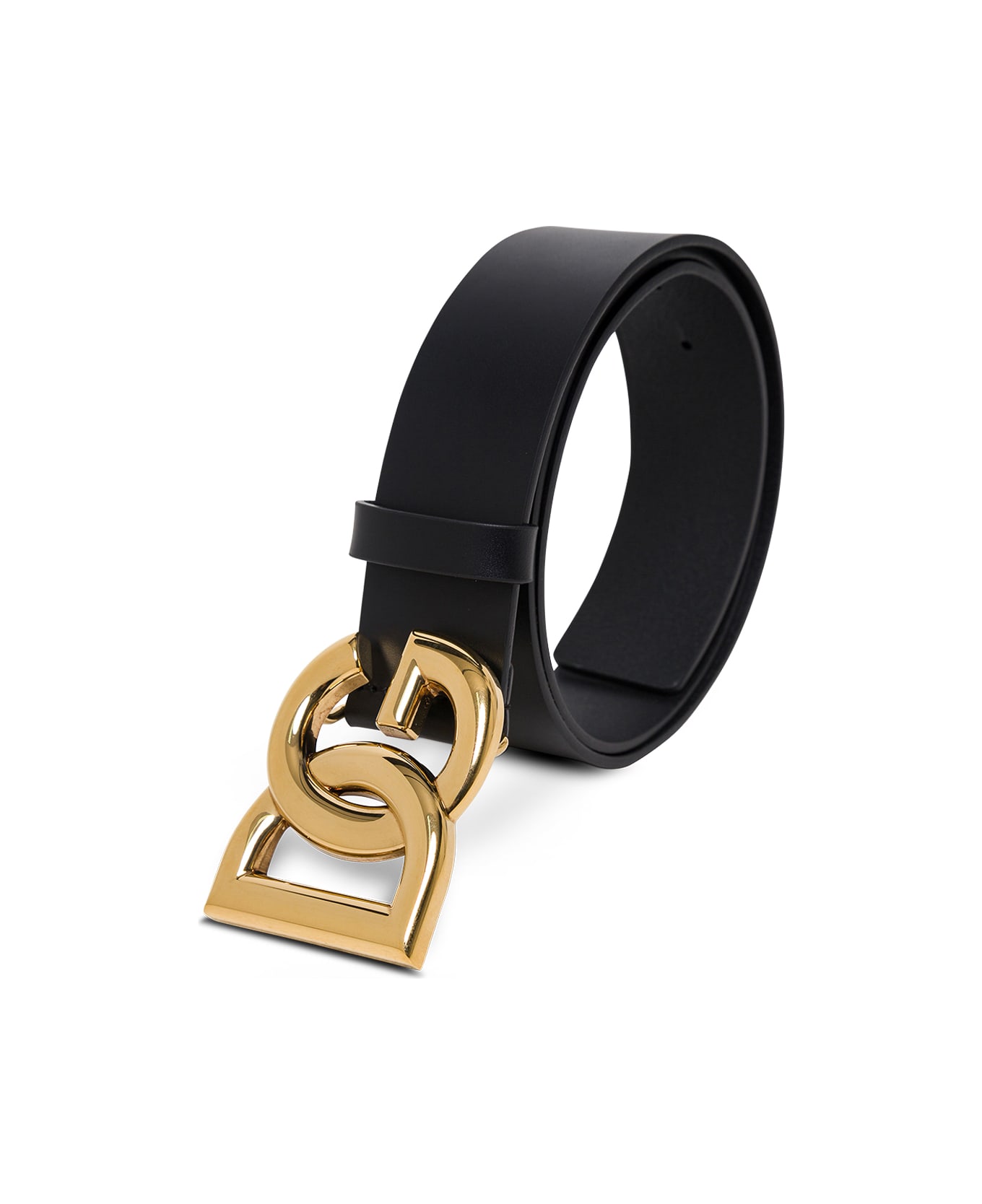 Dolce & Gabbana Black Leather Belt With Logo Buckle - Black