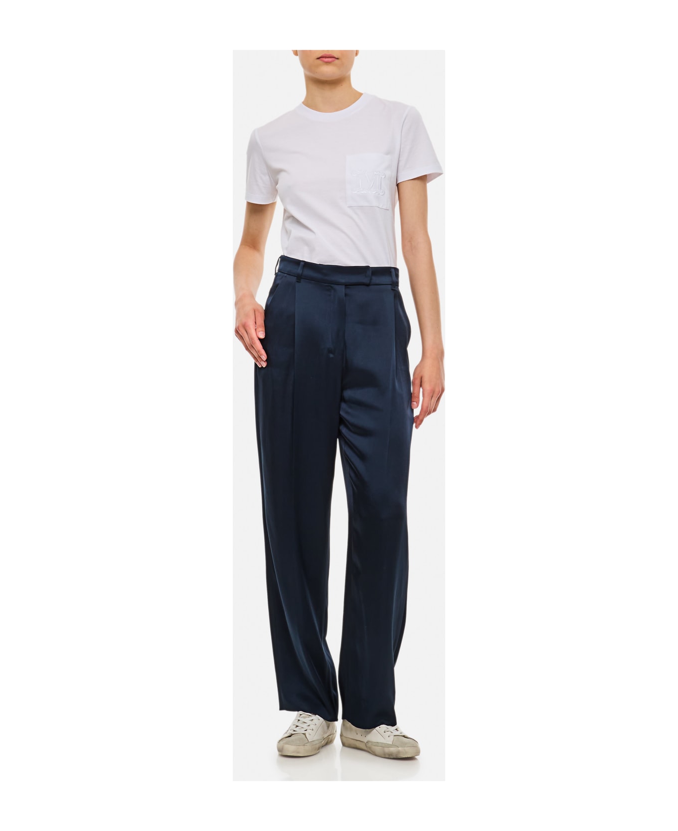 'S Max Mara Amleto Satin Straight Pants - Midnightblue