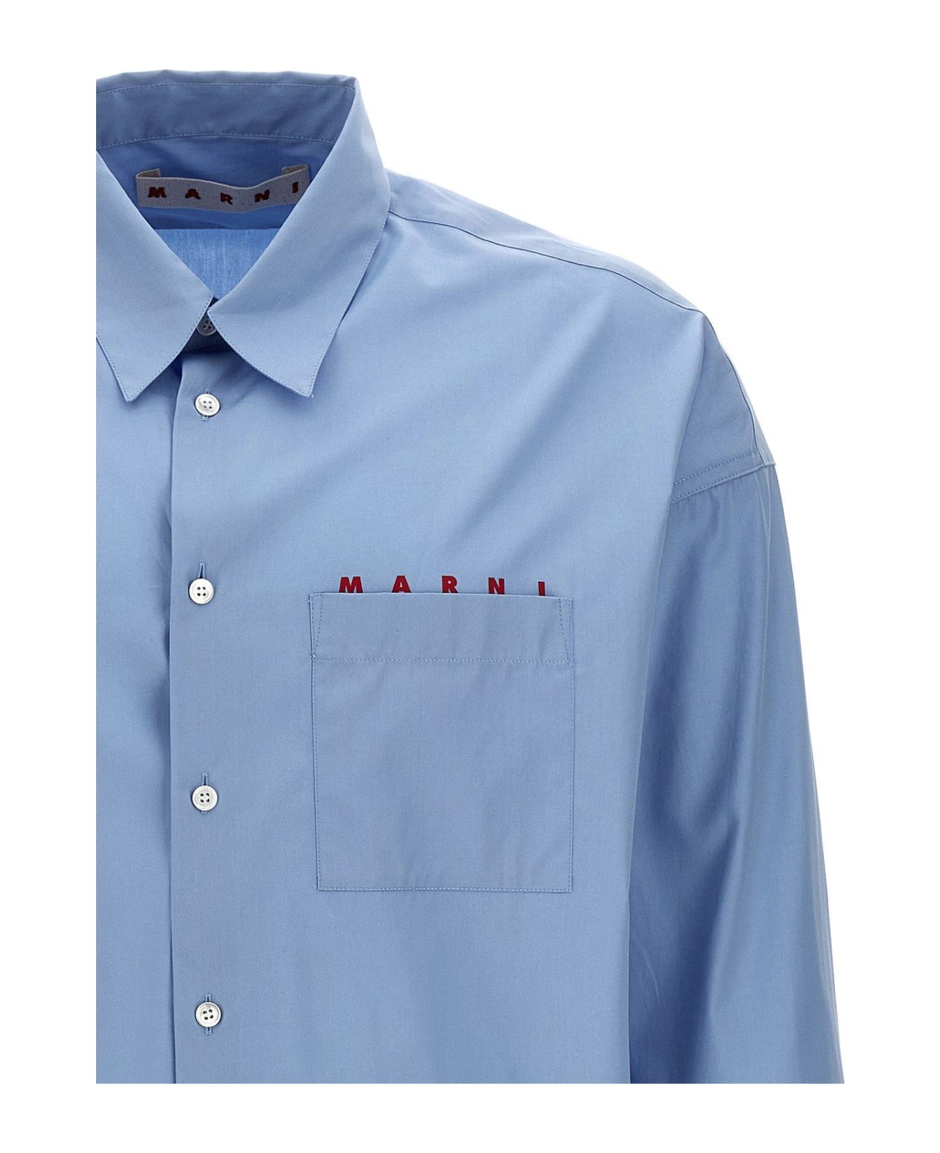 Marni Logo Printed Long-sleeved Shirt - Clear Blue