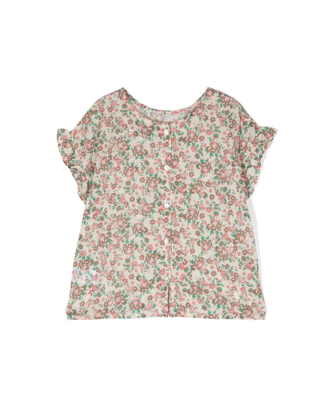 Emile Et Ida Multicolor Crewneck Shirt With All-over Floreal Print In Cotton Girl - Multicolor