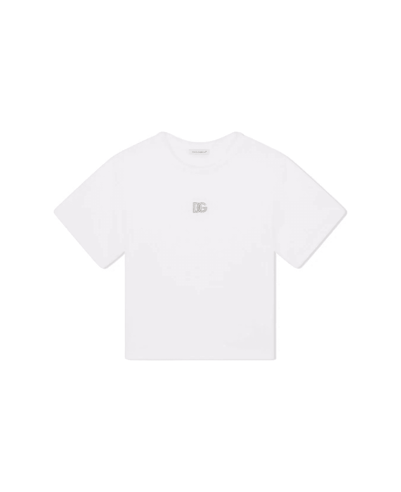 Dolce & Gabbana White T-shirt With Rhinestone Dg Logo - White