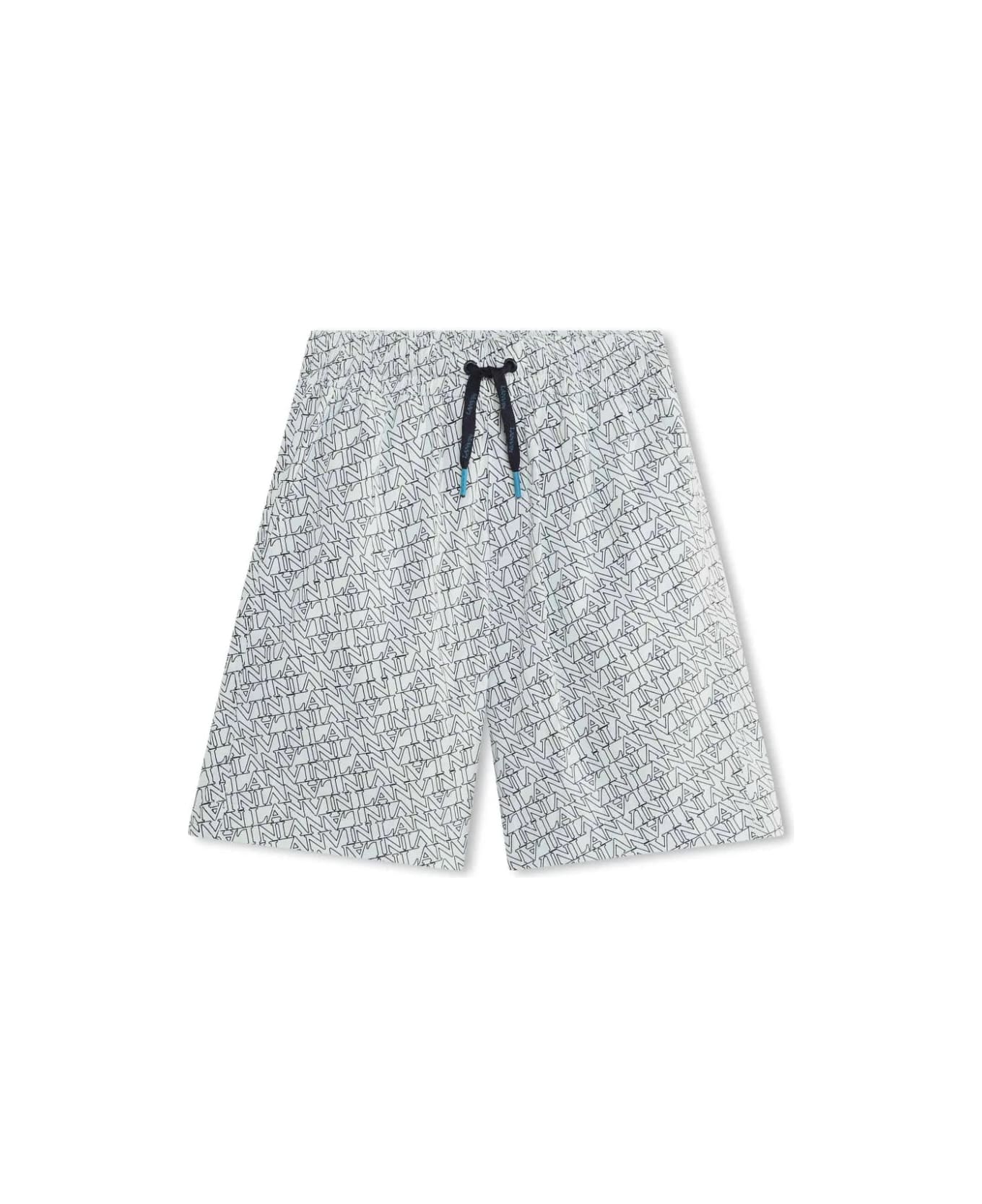 Lanvin Shorts With Logo Pattern - Blue ボトムス