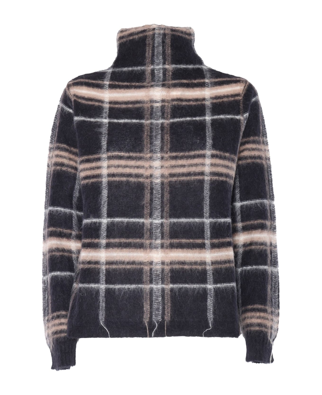 Kangra Alpaca Turtleneck Seater With Tartan Inlay - BLACK