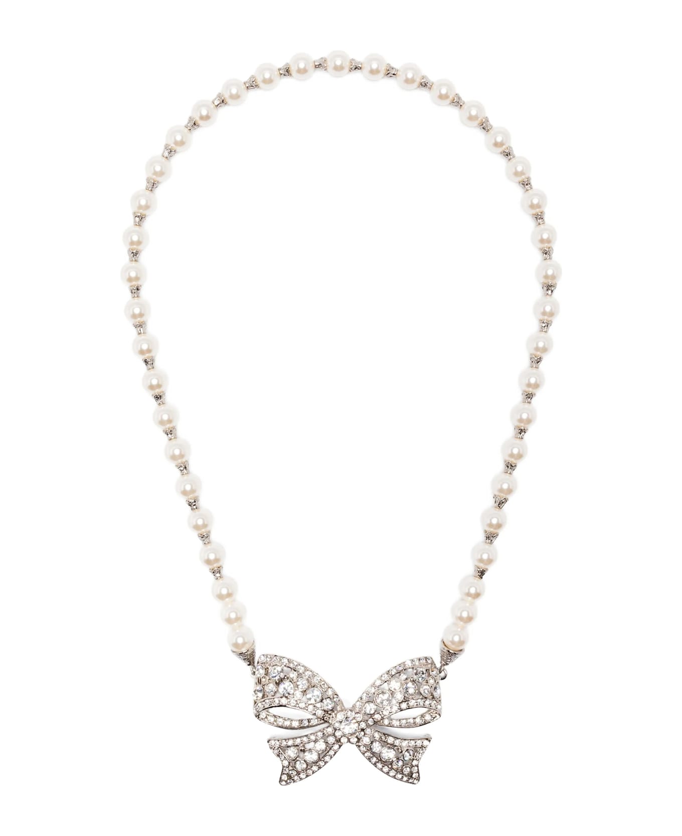 Alessandra Rich Pearl Bow Necklace - White