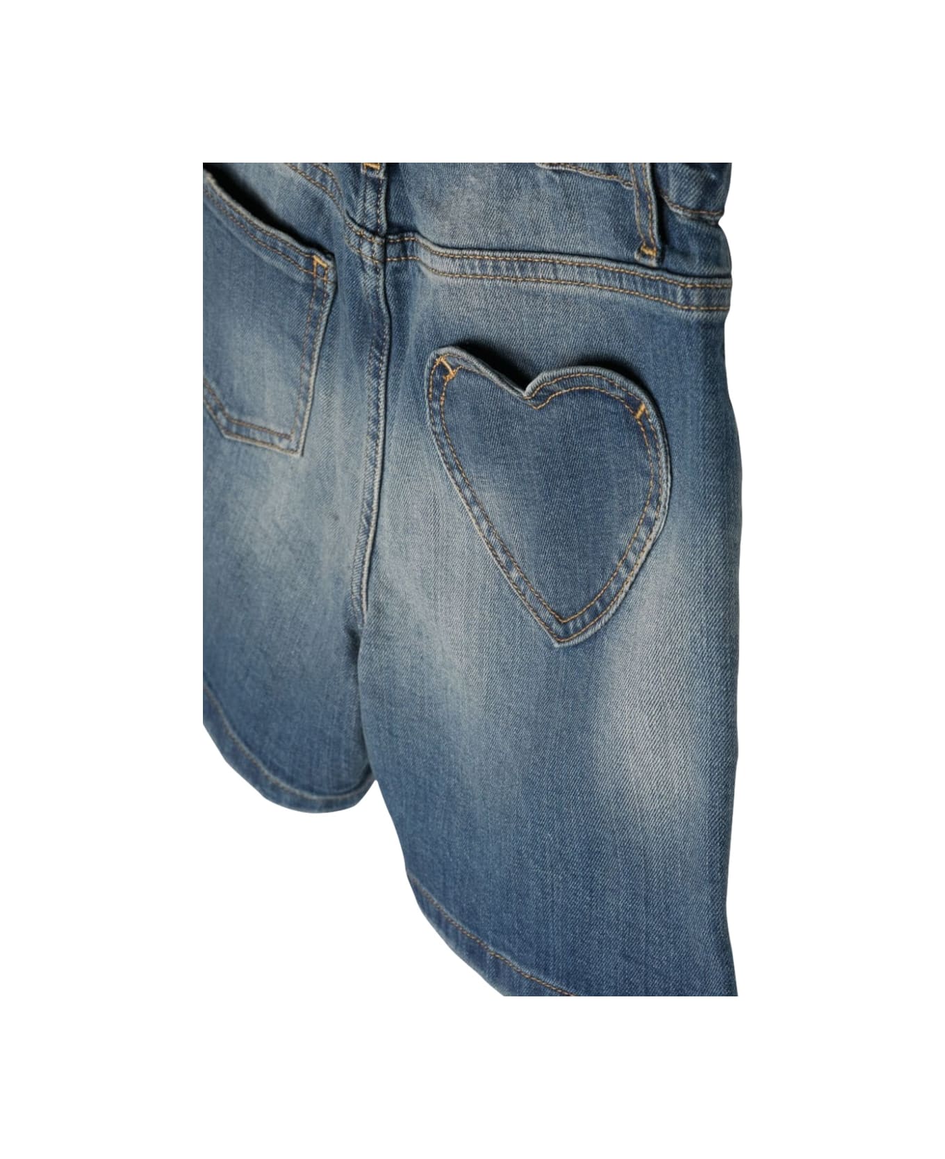 Golden Goose Journey/ Girl
s Elasticated Waist Short/ Medium Stone Washed Denim/ Heart Pocket - DENIM
