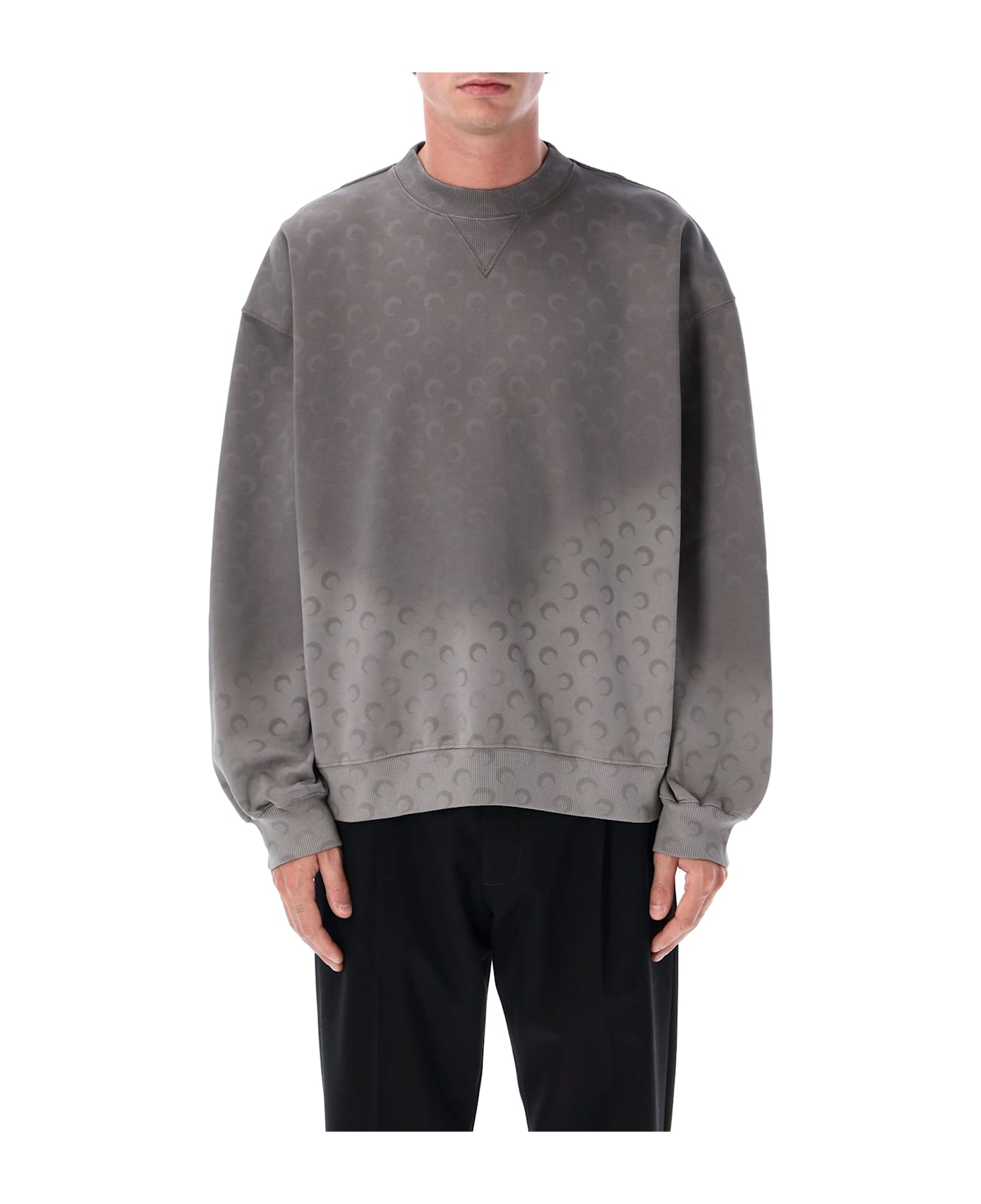 Marine Serre Faded Moon Fleece Relaxed Sweatshirt With All-over Print - DARK GREY DEGRADE