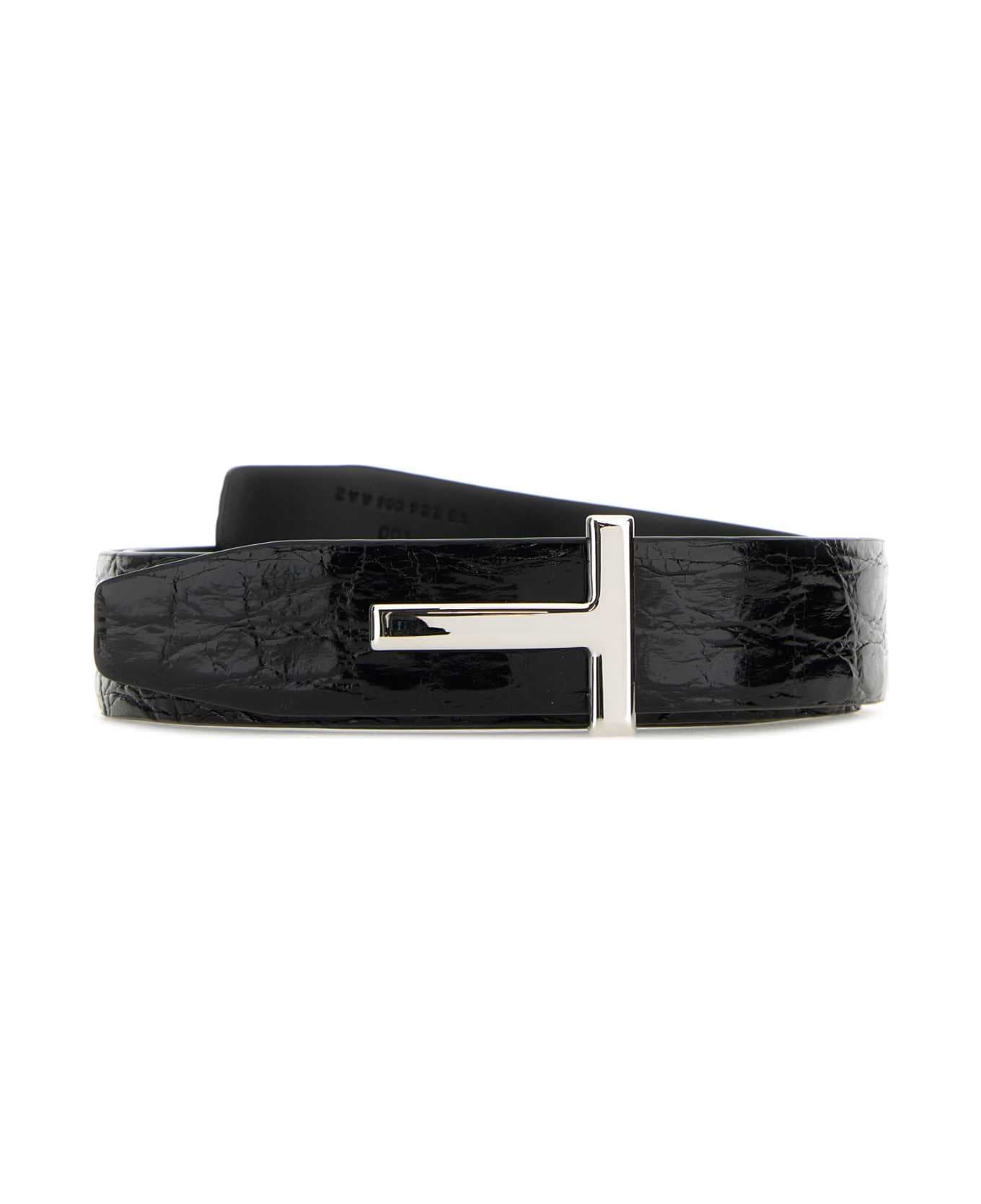 Tom Ford Black Leather T Belt - BLACK